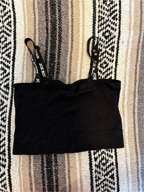 Vintage Joe Boxer Black Ribbed Cropped Tank with Logo Straps